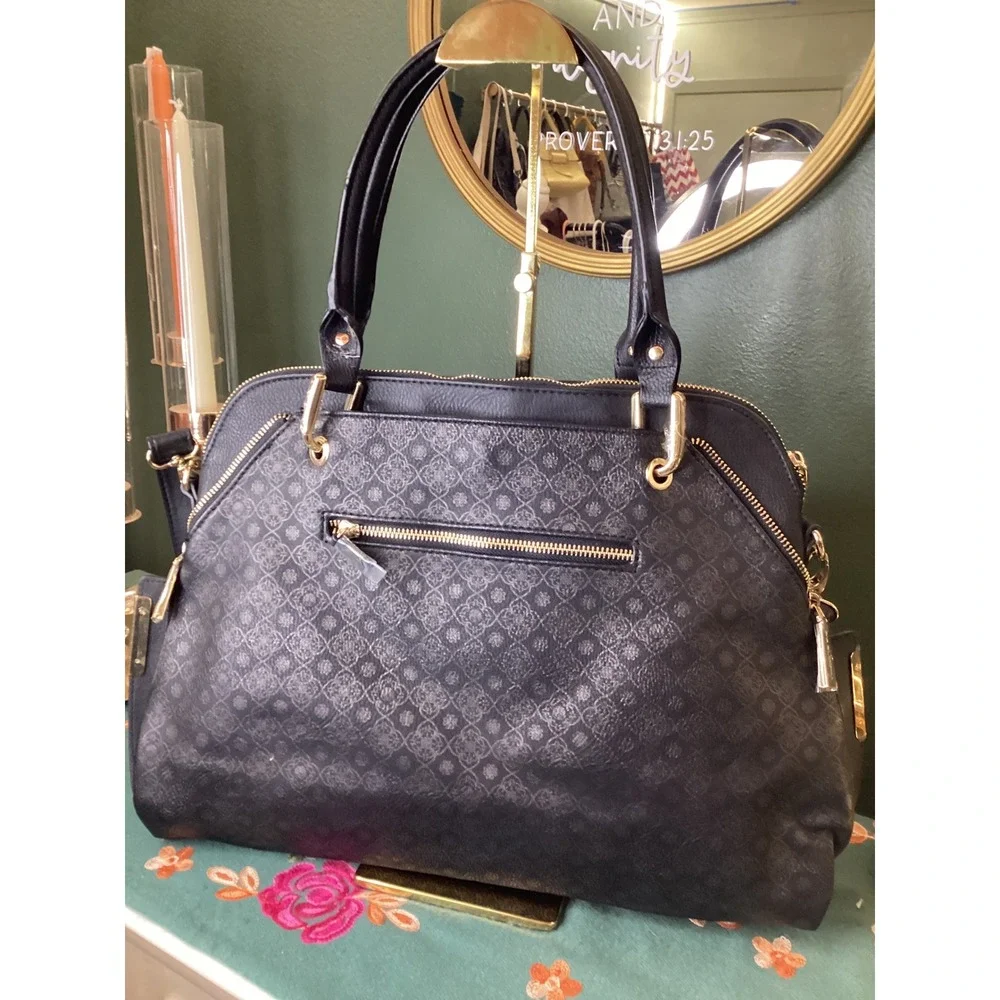 Big Buddha Satchel Handbag Black Monogram Gold Hardware Scarf‎ Charm